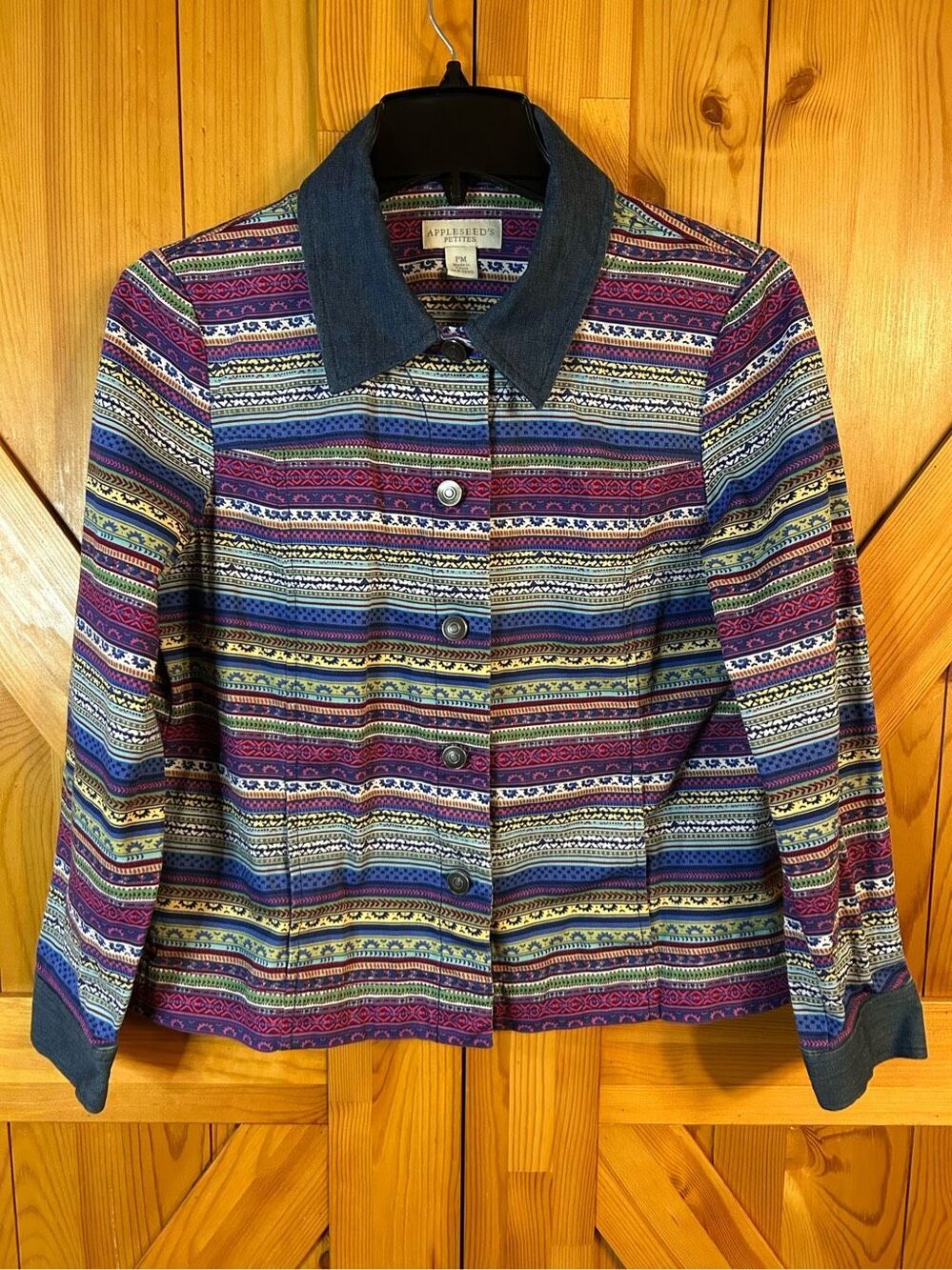 AppleSeed's Jacket Shirt Top Fall Colorful Denim Collar Ladies Sz Petite Medium